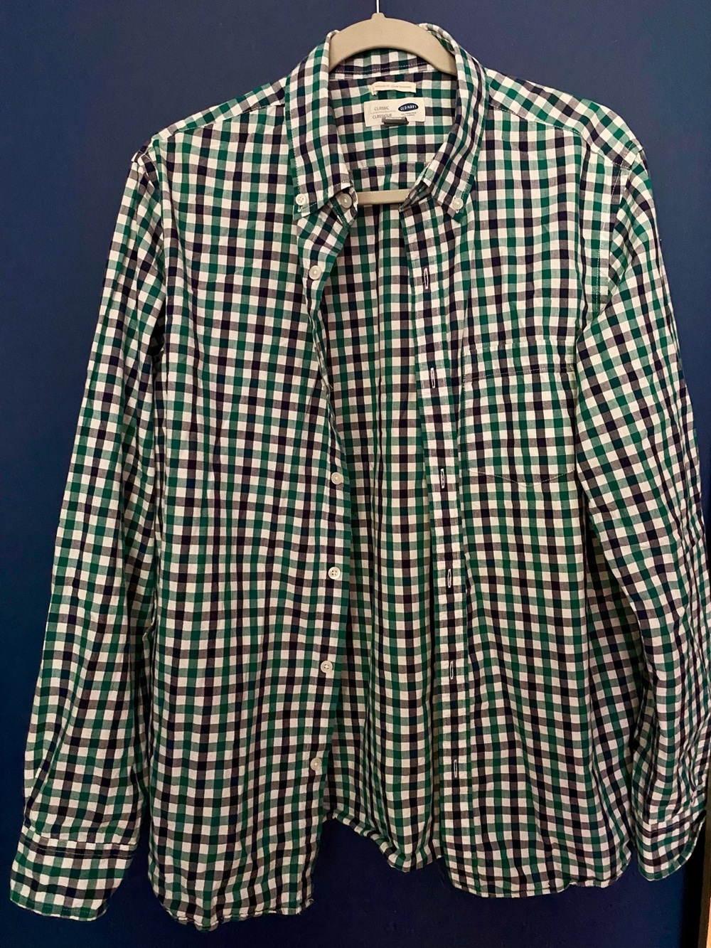 Men's Green and Navy Checkered Button-Down Shirt